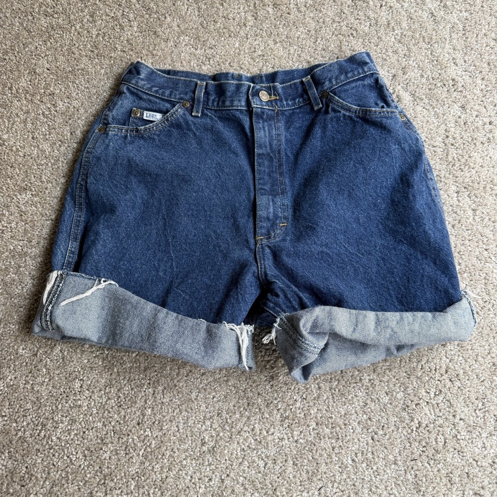 Vintage Lee Denim Cutoff Shorts Womens 16 Blue Cuffed Relaxed Summer Casual